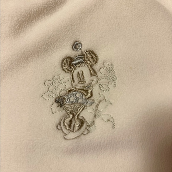 Disney Parks Minnie Mouse Embroidered Fleece Zip Up Hooded Jacket Cream Hoodie - Picture 7 of 10